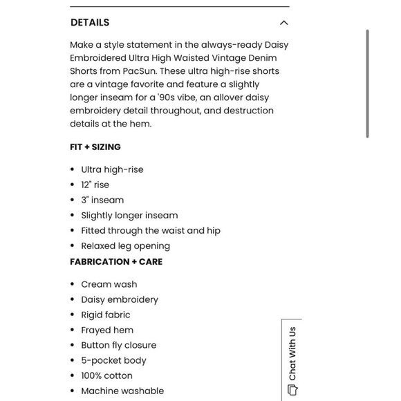 NWT- Ultra High Rise Daisy Embroidered Cream Denim Shorts By PacSun women’s 24 - Picture 4 of 15